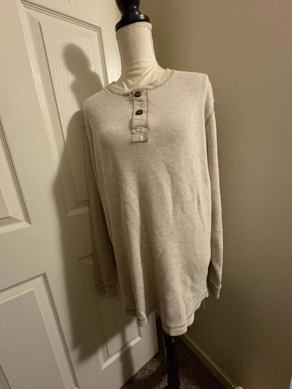 Timberland Waffle Knit Thermal Long Sleeve Henley Shirt Beige